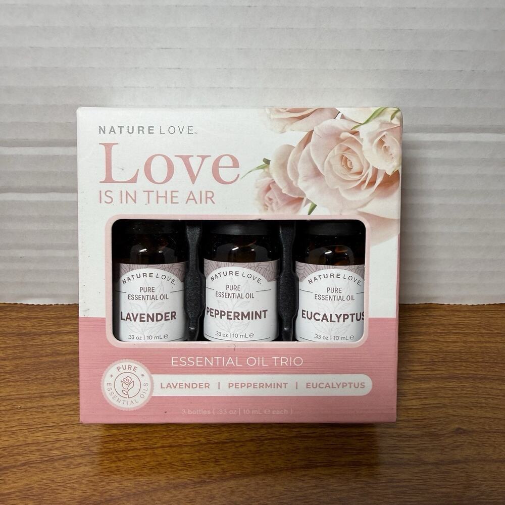 Nature Love Is In The Air, 3 Pure ESSENTIAL OILS Lavender Peppermint Eucalyptus